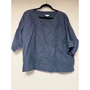 Pure Jill 100% Linen Blend Relaxed Fit 3/4 Sleeve Top Navy Blue Size S